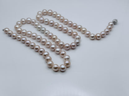 Vintage Cultured Pink Pearl 10-11mm Pearl Necklace with 14k white gold clasp 30"