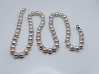 Vintage Cultured Pink Pearl 10-11mm Pearl Necklace with 14k white gold clasp 30"