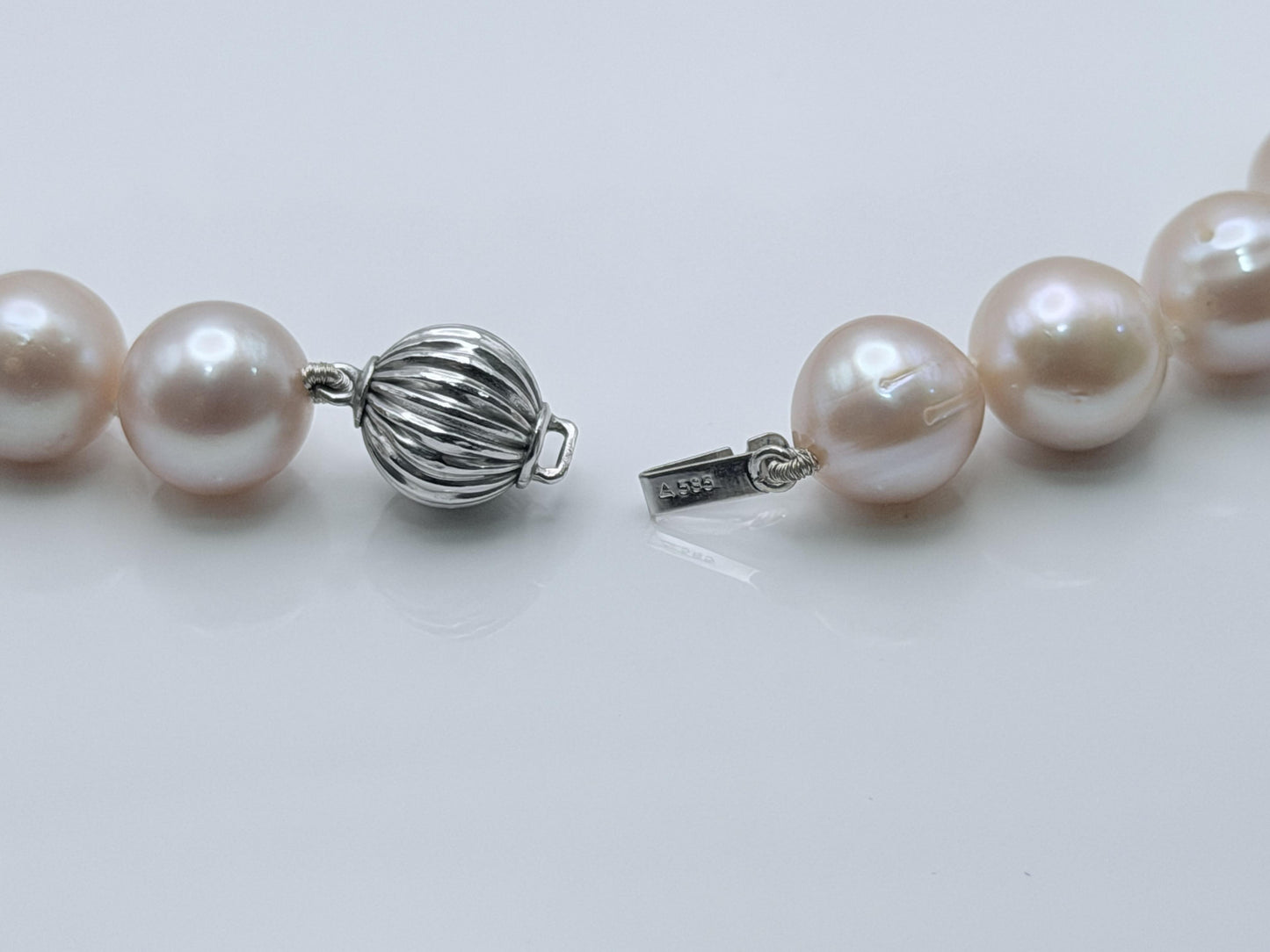 Vintage Cultured Pink Pearl 10-11mm Pearl Necklace with 14k white gold clasp 30"