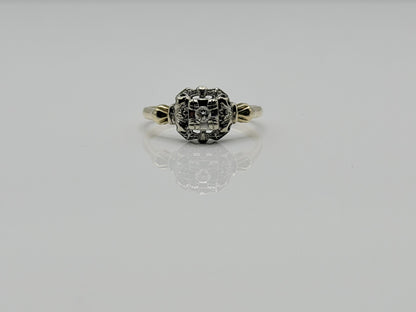 Vintage 14K Two-Tone Gold Diamond Ring.Ornate Estate Statement Ring.