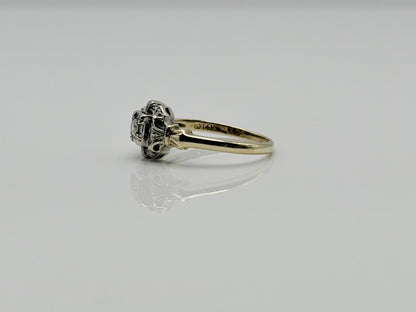 Vintage 14K Two-Tone Gold Diamond Ring.Ornate Estate Statement Ring.