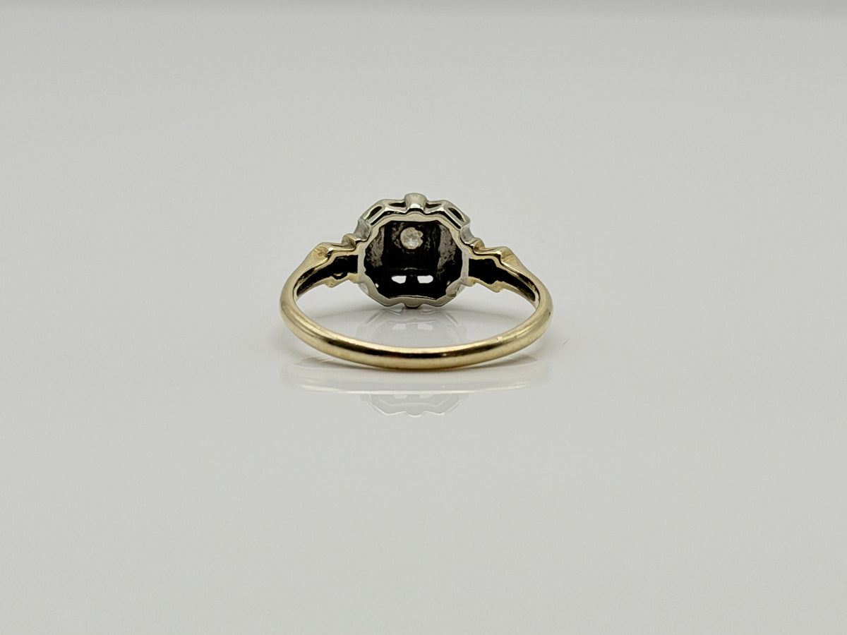Vintage 14K Two-Tone Gold Diamond Ring.Ornate Estate Statement Ring.