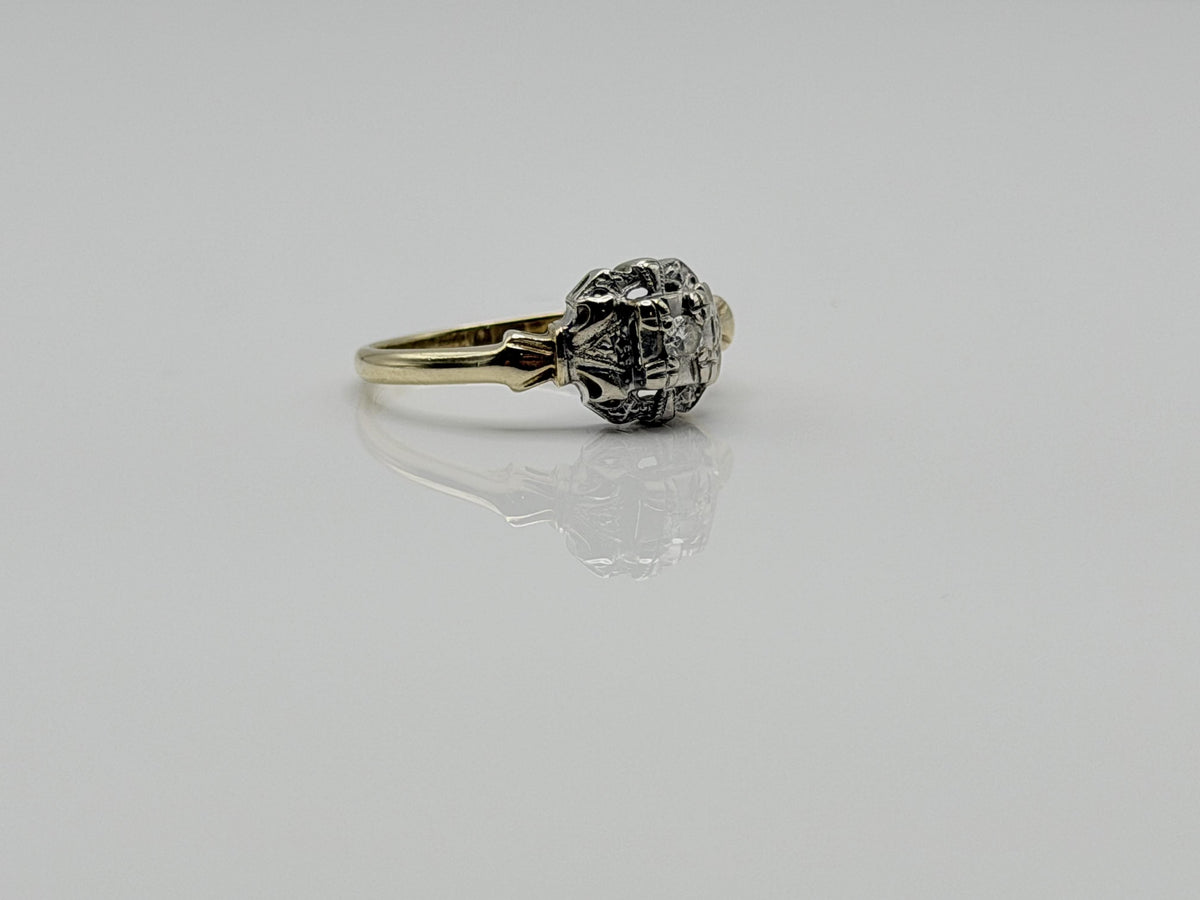 Vintage 14K Two-Tone Gold Diamond Ring.Ornate Estate Statement Ring.