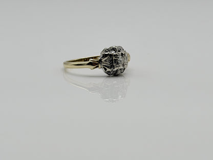 Vintage 14K Two-Tone Gold Diamond Ring.Ornate Estate Statement Ring.