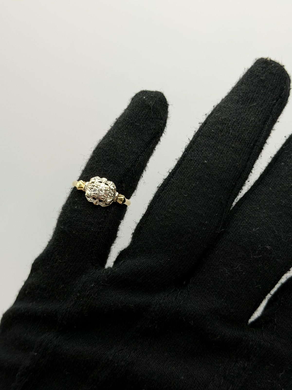Vintage 14K Two-Tone Gold Diamond Ring.Ornate Estate Statement Ring.
