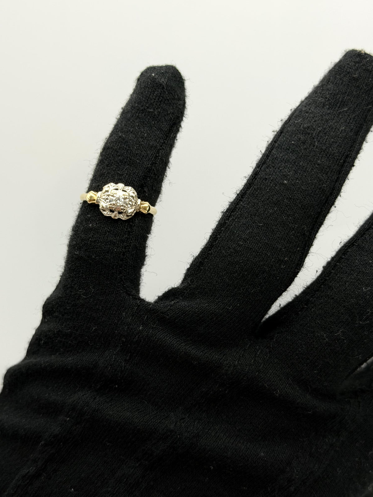 Vintage 14K Two-Tone Gold Diamond Ring.Ornate Estate Statement Ring.