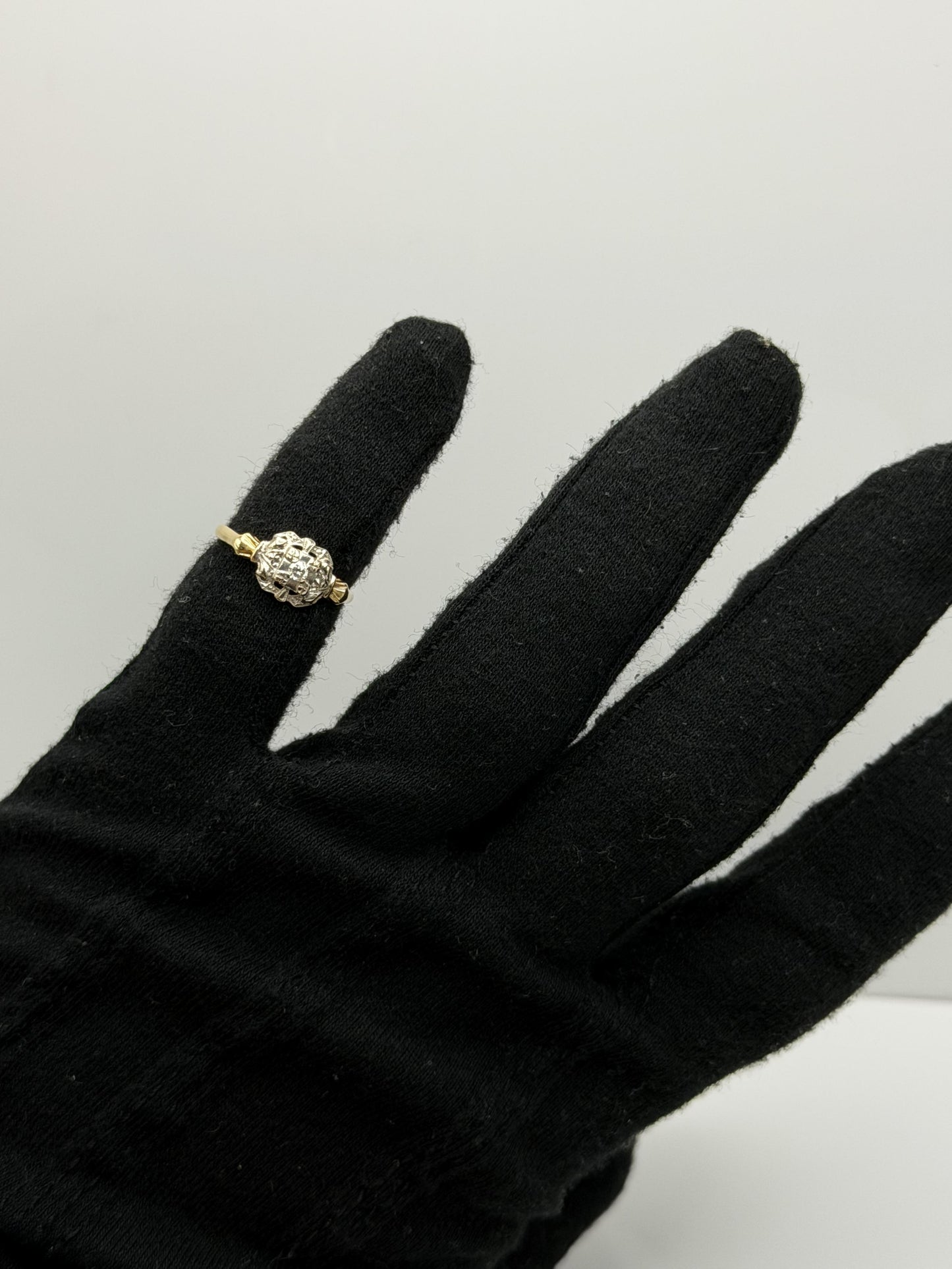 Vintage 14K Two-Tone Gold Diamond Ring.Ornate Estate Statement Ring.