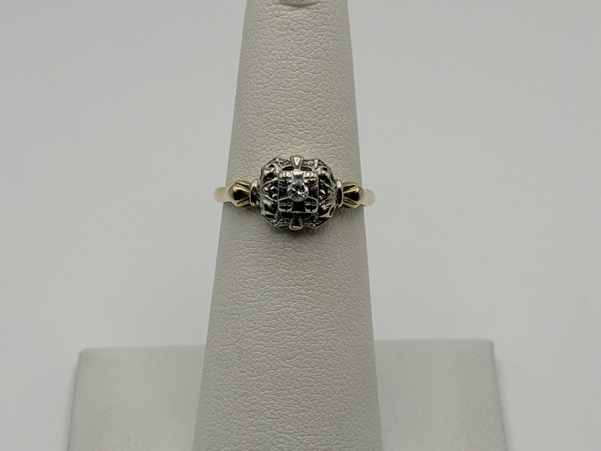 Vintage 14K Two-Tone Gold Diamond Ring.Ornate Estate Statement Ring.