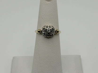Vintage 14K Two-Tone Gold Diamond Ring.Ornate Estate Statement Ring.