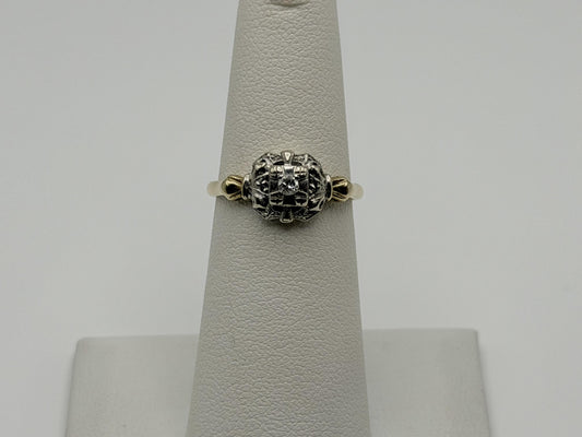 Vintage 14K Two-Tone Gold Diamond Ring.Ornate Estate Statement Ring.