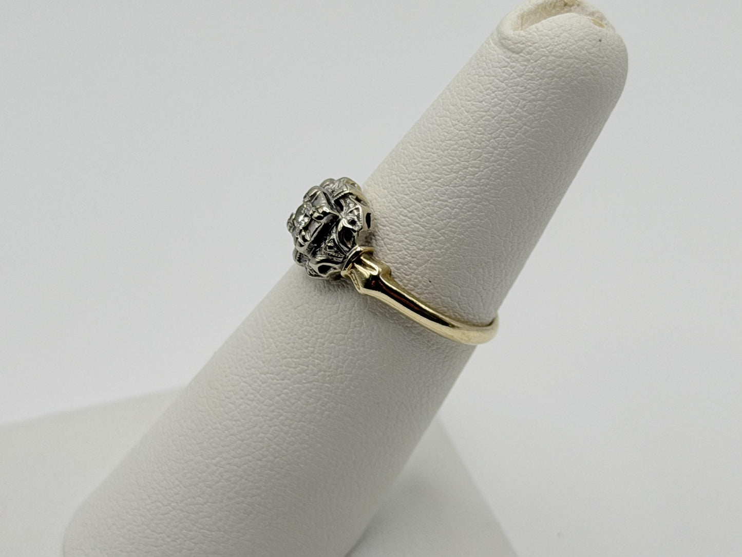 Vintage 14K Two-Tone Gold Diamond Ring.Ornate Estate Statement Ring.