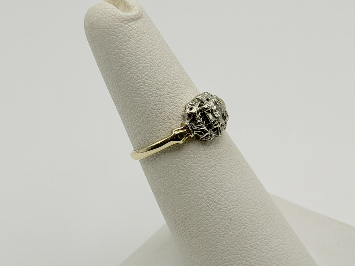 Vintage 14K Two-Tone Gold Diamond Ring.Ornate Estate Statement Ring.