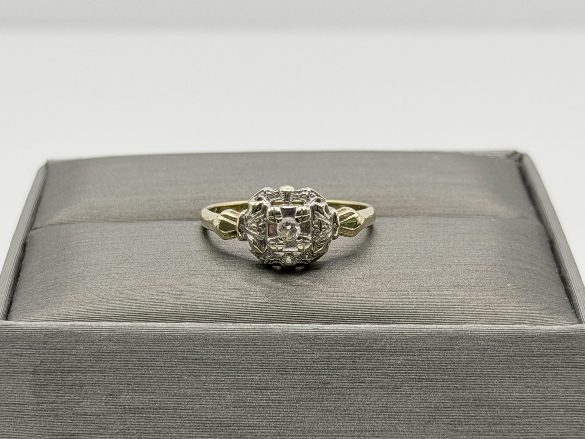Vintage 14K Two-Tone Gold Diamond Ring.Ornate Estate Statement Ring.