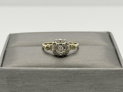 Vintage 14K Two-Tone Gold Diamond Ring.Ornate Estate Statement Ring.