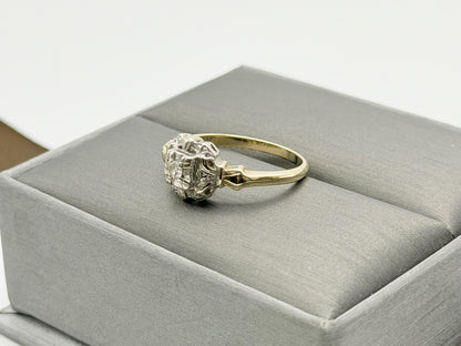 Vintage 14K Two-Tone Gold Diamond Ring.Ornate Estate Statement Ring.