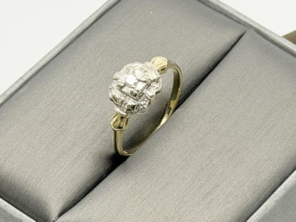 Vintage 14K Two-Tone Gold Diamond Ring.Ornate Estate Statement Ring.