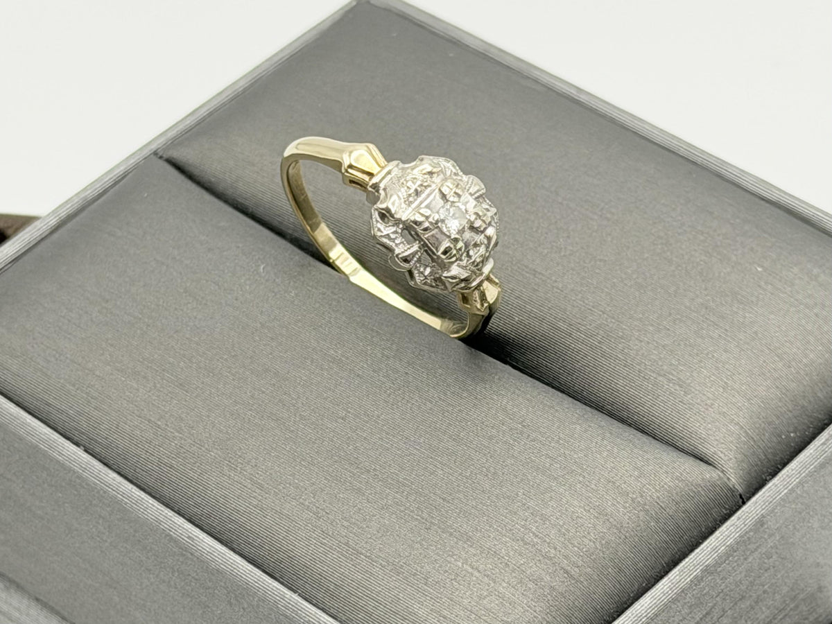 Vintage 14K Two-Tone Gold Diamond Ring.Ornate Estate Statement Ring.