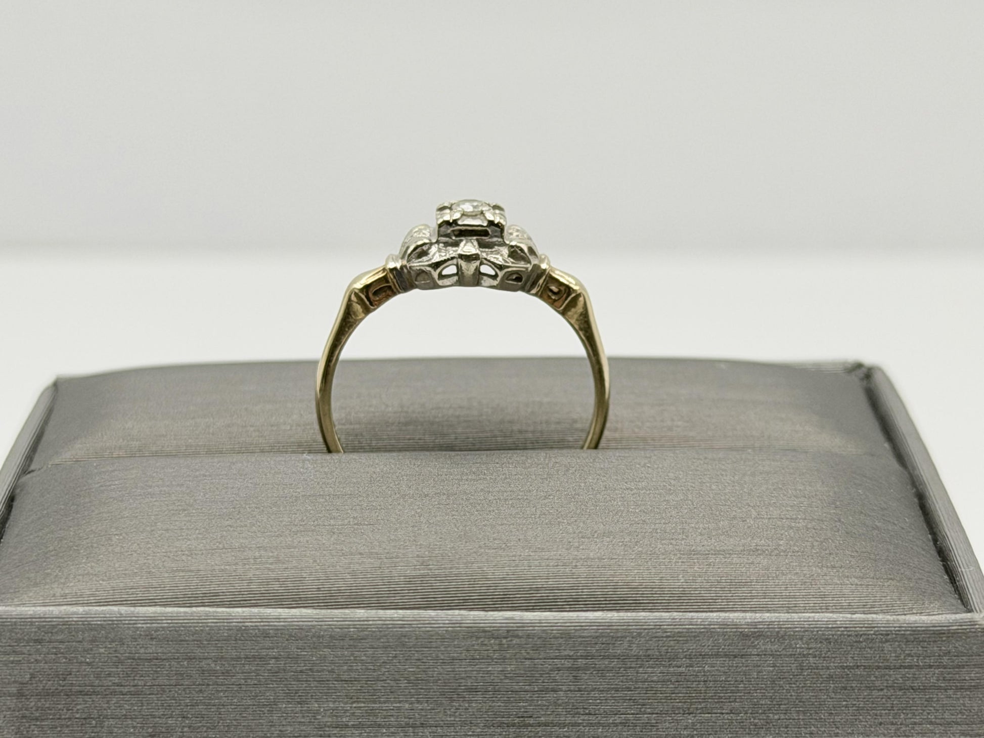 Vintage 14K Two-Tone Gold Diamond Ring.Ornate Estate Statement Ring.