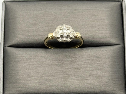 Vintage 14K Two-Tone Gold Diamond Ring.Ornate Estate Statement Ring.