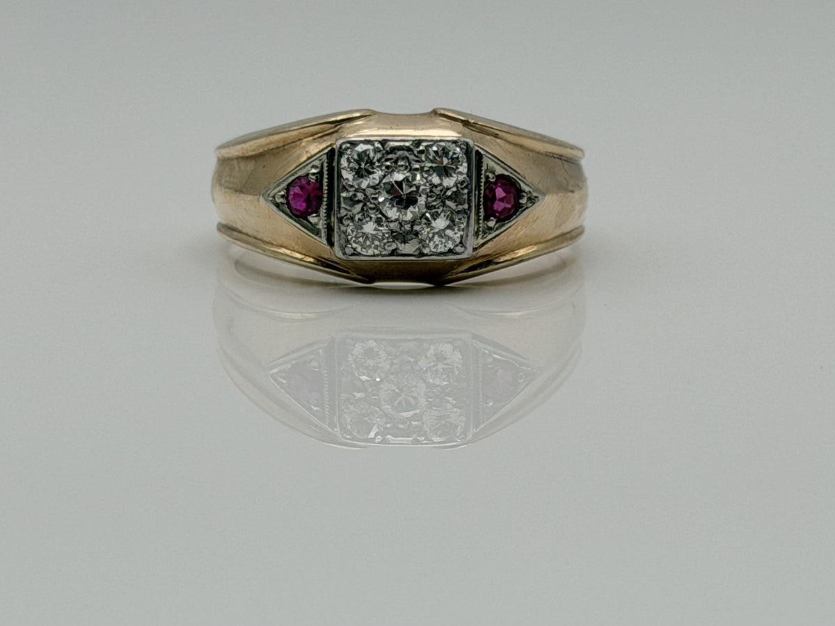 10k Yellow Gold Diamond Ruby Statement Ring.