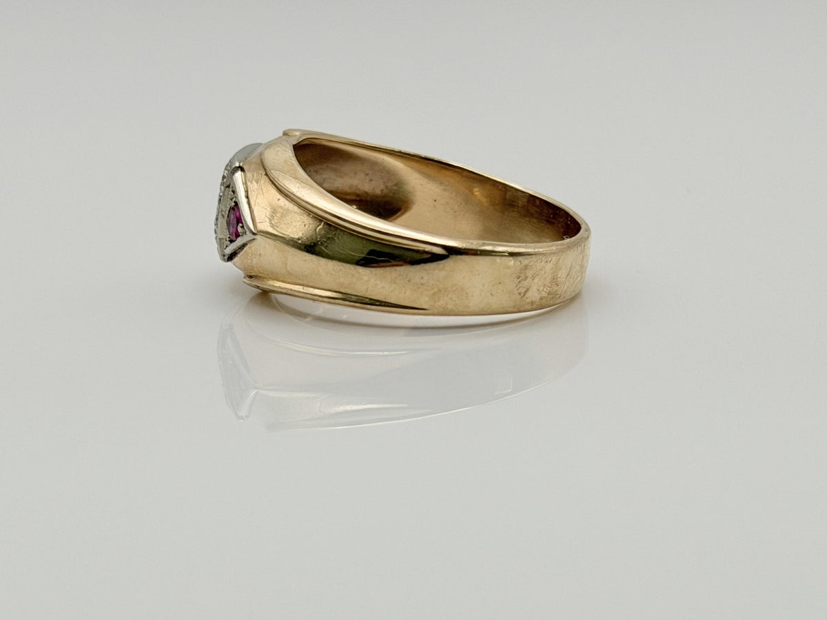 10k Yellow Gold Diamond Ruby Statement Ring.