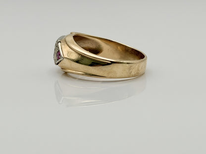 10k Yellow Gold Diamond Ruby Statement Ring.