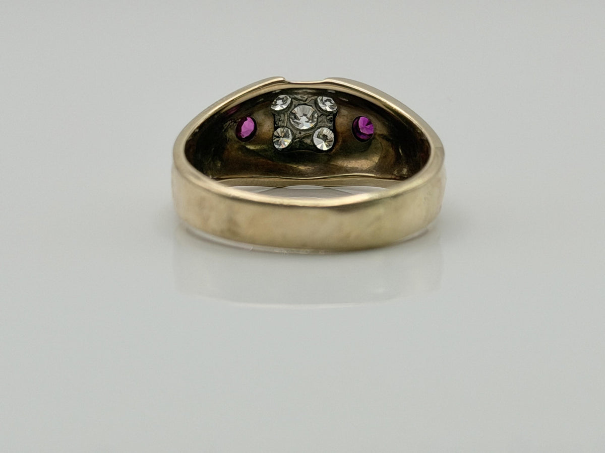 10k Yellow Gold Diamond Ruby Statement Ring.