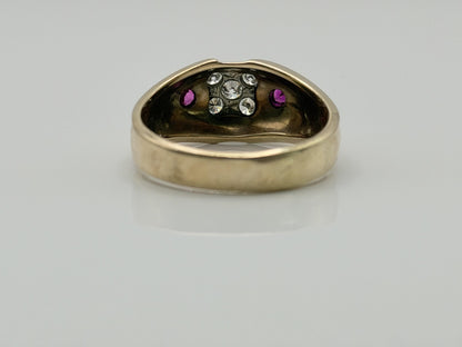 10k Yellow Gold Diamond Ruby Statement Ring.