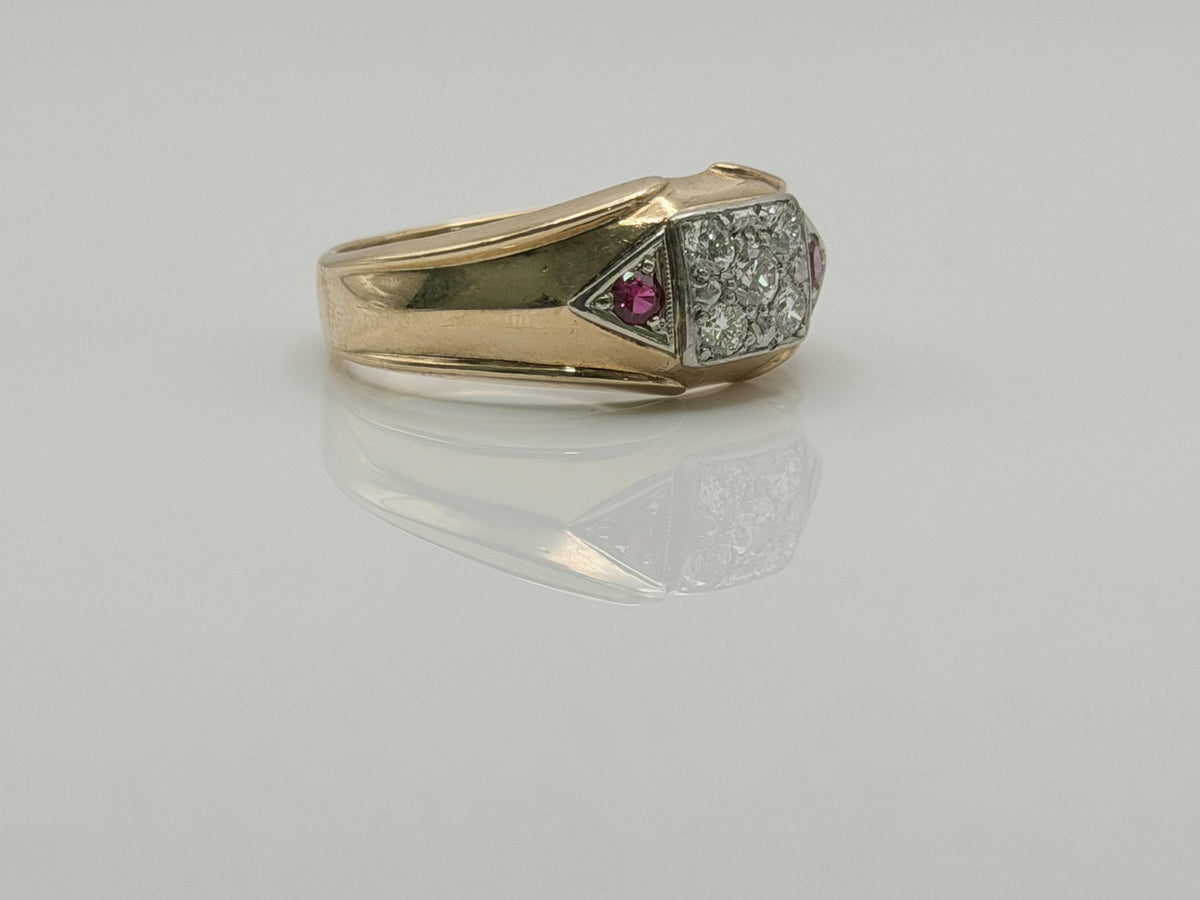 10k Yellow Gold Diamond Ruby Statement Ring.