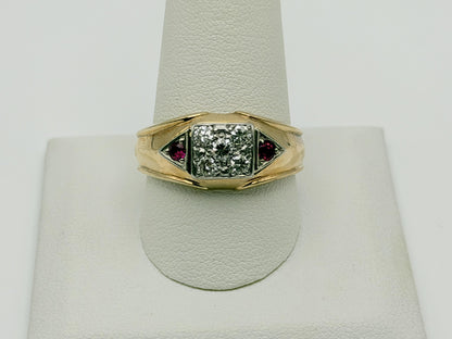 10k Yellow Gold Diamond Ruby Statement Ring.
