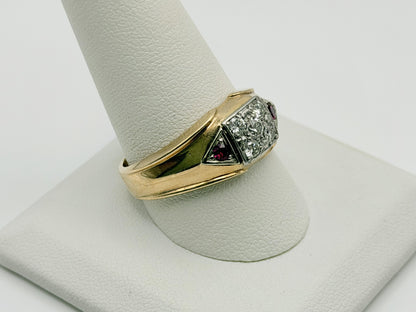 10k Yellow Gold Diamond Ruby Statement Ring.