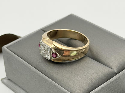 10k Yellow Gold Diamond Ruby Statement Ring.
