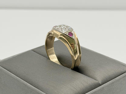 10k Yellow Gold Diamond Ruby Statement Ring.