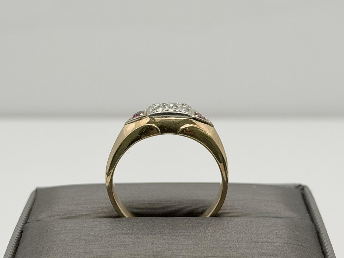 10k Yellow Gold Diamond Ruby Statement Ring.