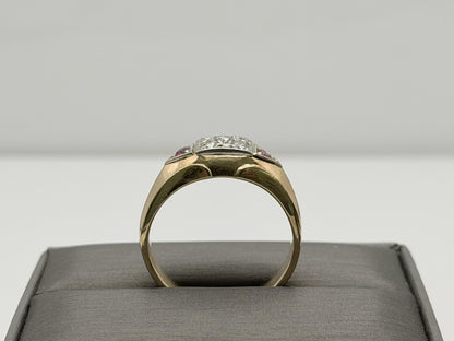 10k Yellow Gold Diamond Ruby Statement Ring.