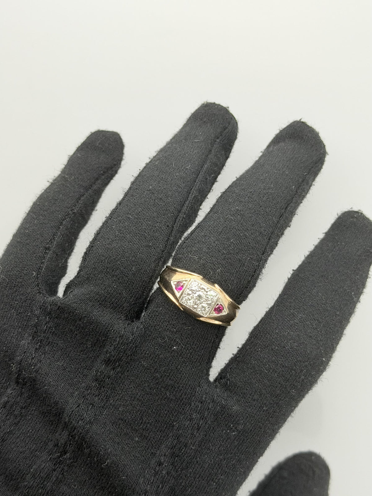10k Yellow Gold Diamond Ruby Statement Ring.