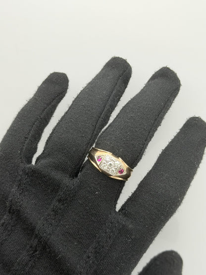 10k Yellow Gold Diamond Ruby Statement Ring.