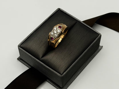 10k Yellow Gold Diamond Ruby Statement Ring.