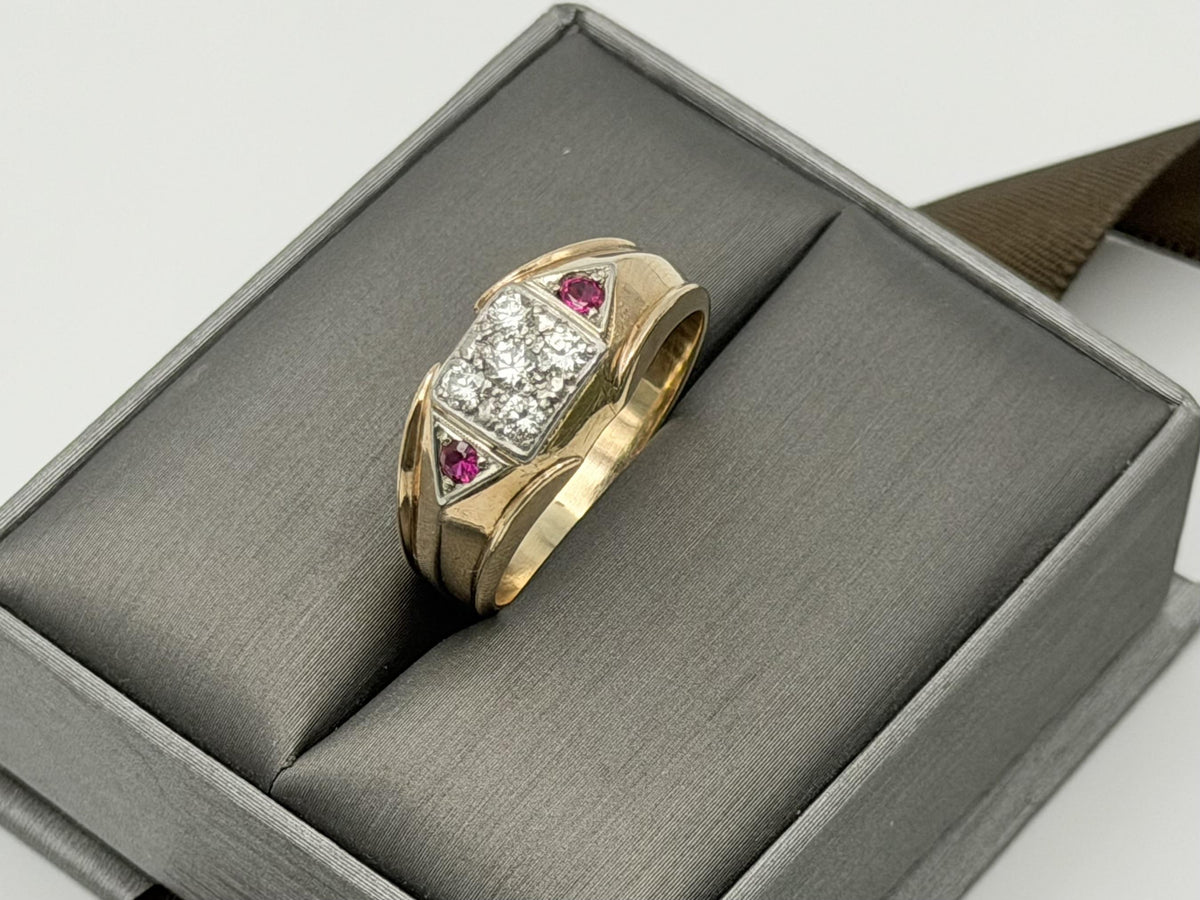 10k Yellow Gold Diamond Ruby Statement Ring.