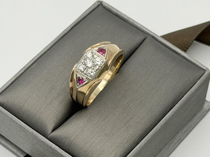 10k Yellow Gold Diamond Ruby Statement Ring.