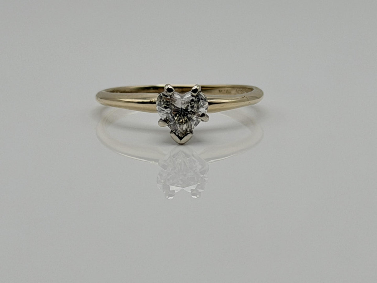14K Yellow Gold Heart-Shaped Diamond Solitaire Ring. Engagement Ring.