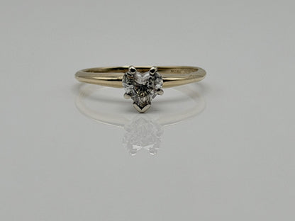 14K Yellow Gold Heart-Shaped Diamond Solitaire Ring. Engagement Ring.