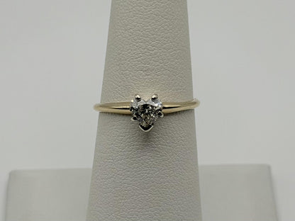14K Yellow Gold Heart-Shaped Diamond Solitaire Ring. Engagement Ring.
