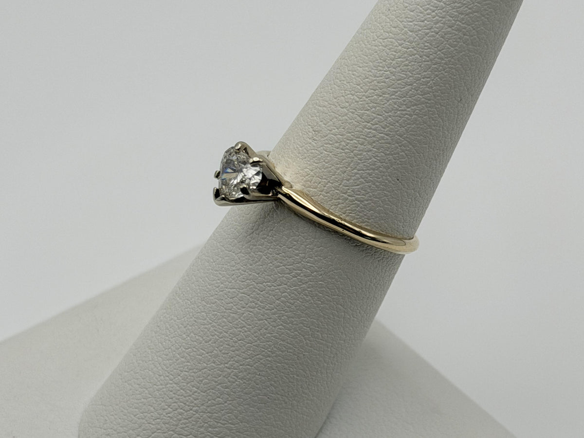 14K Yellow Gold Heart-Shaped Diamond Solitaire Ring. Engagement Ring.