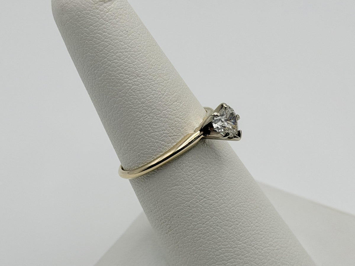 14K Yellow Gold Heart-Shaped Diamond Solitaire Ring. Engagement Ring.