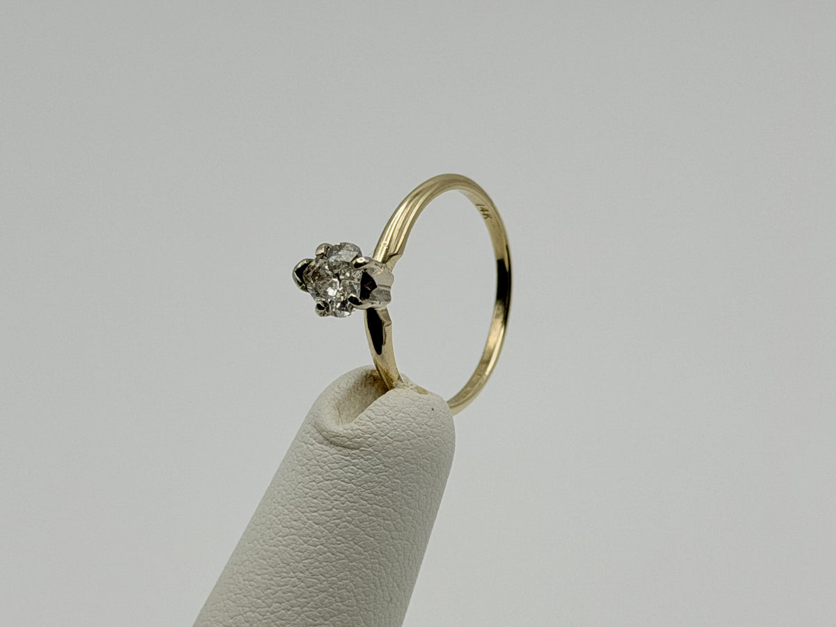 14K Yellow Gold Heart-Shaped Diamond Solitaire Ring. Engagement Ring.