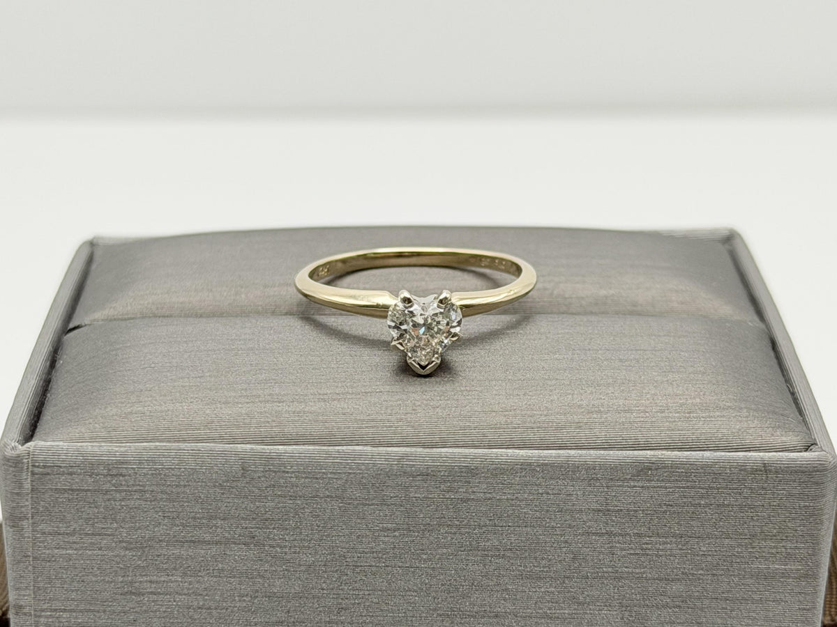 14K Yellow Gold Heart-Shaped Diamond Solitaire Ring. Engagement Ring.