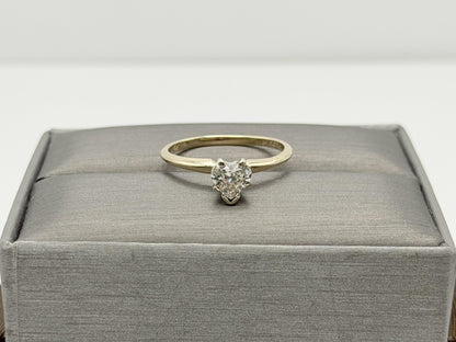 14K Yellow Gold Heart-Shaped Diamond Solitaire Ring. Engagement Ring.