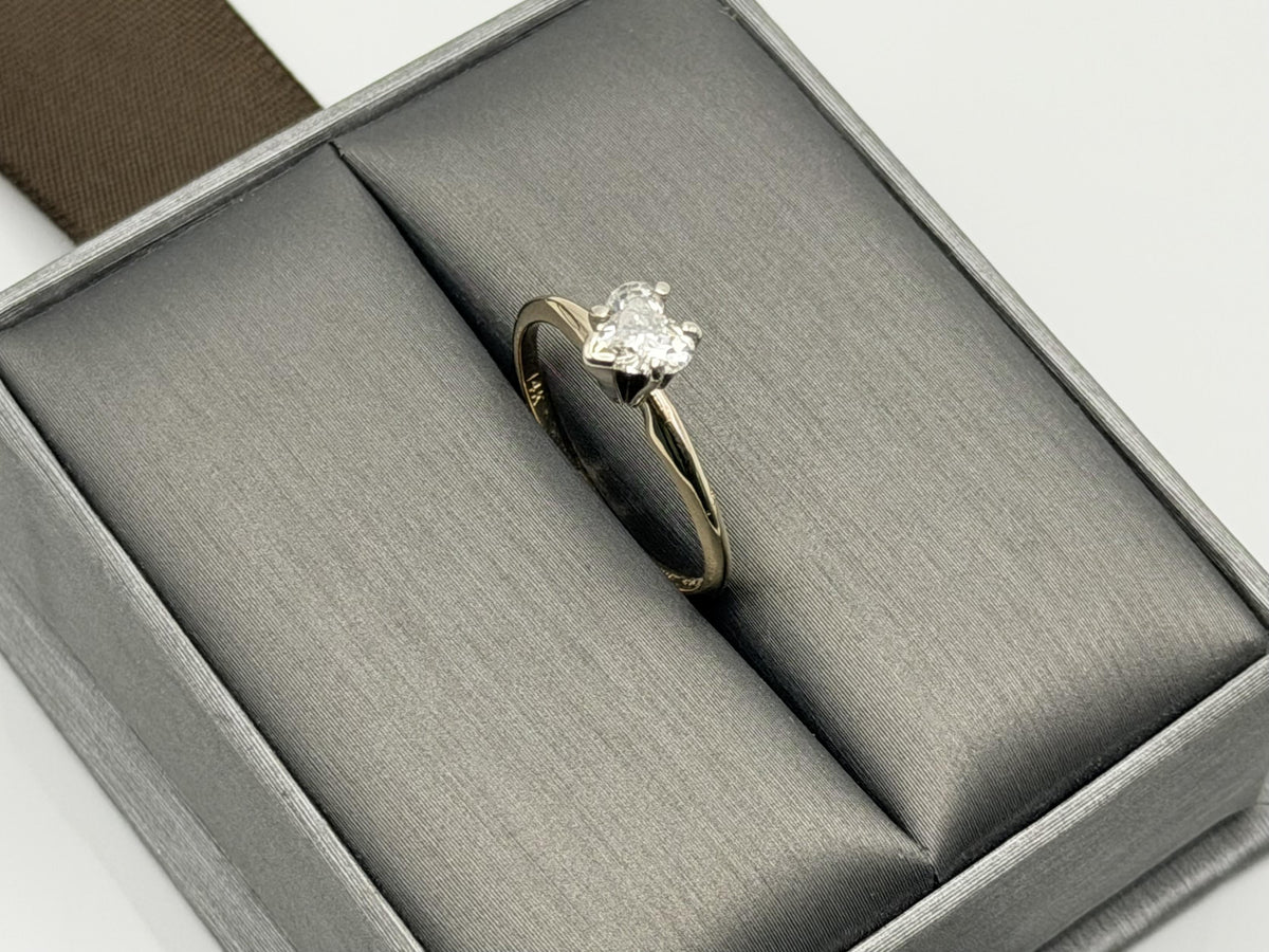 14K Yellow Gold Heart-Shaped Diamond Solitaire Ring. Engagement Ring.