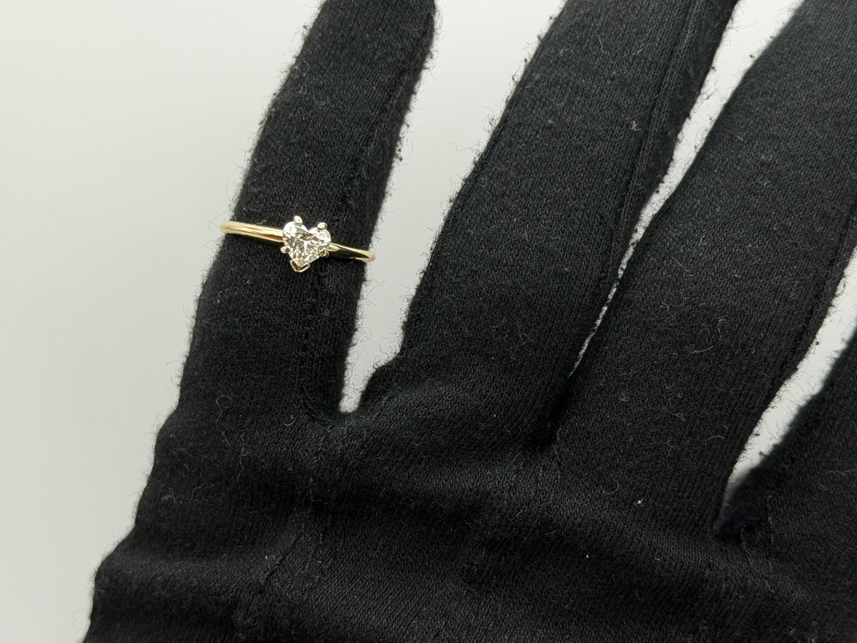 14K Yellow Gold Heart-Shaped Diamond Solitaire Ring. Engagement Ring.